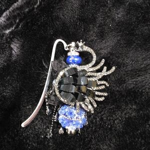 Elegant Black and Blue Crystal Swan Bookmark